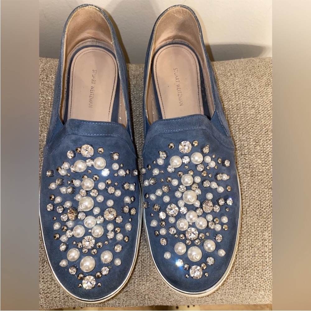 Stuart Weitzman Pearl Crystal Embellished Decor
White Platform Sneakers Slip Ons - Picture 12 of 14